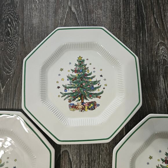 Nikko Christmastime Dinner Plate Set of 3 Octogon Xmas Tree Stars Gifts - Picture 3 of 10
